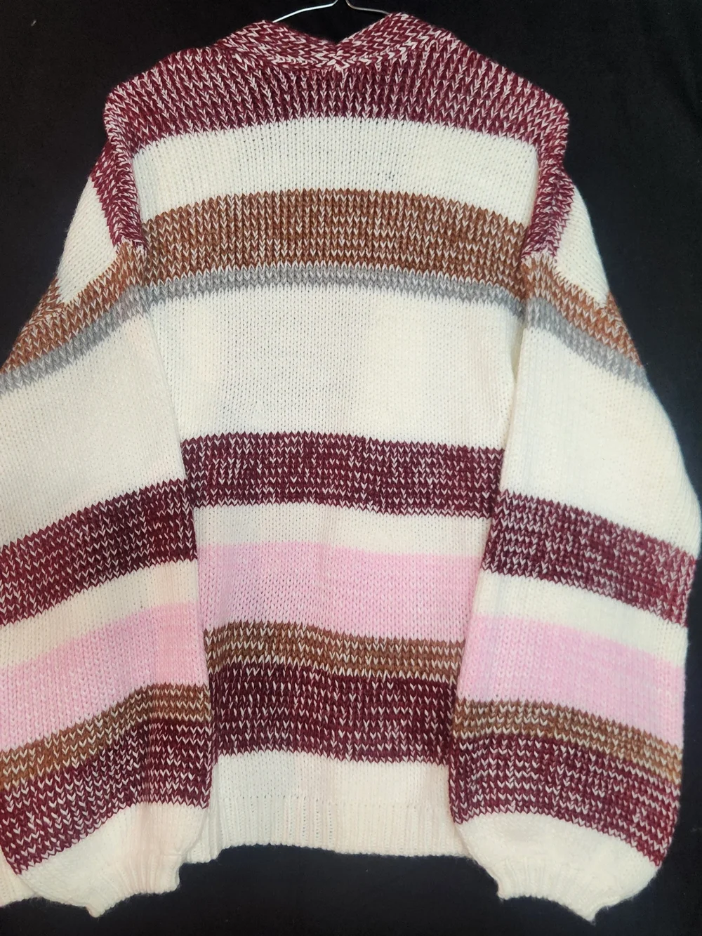 Striped Open-Front Women's Cardigan Sweater - White, Pink, Burgundy, Brown